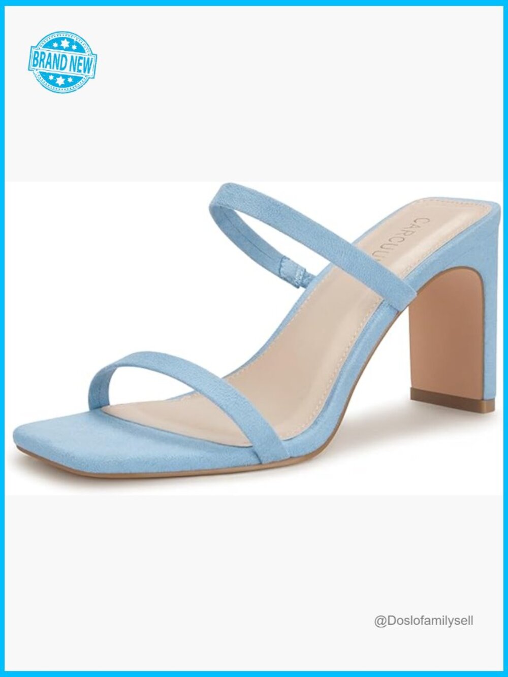 Square Toe Two Strap Open Toe Block Heels Sandals Slip On Chunky Heel
